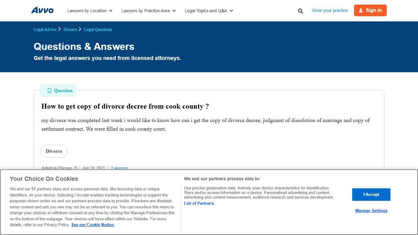 How to get copy of divorce decree from cook county ? - Legal Answers