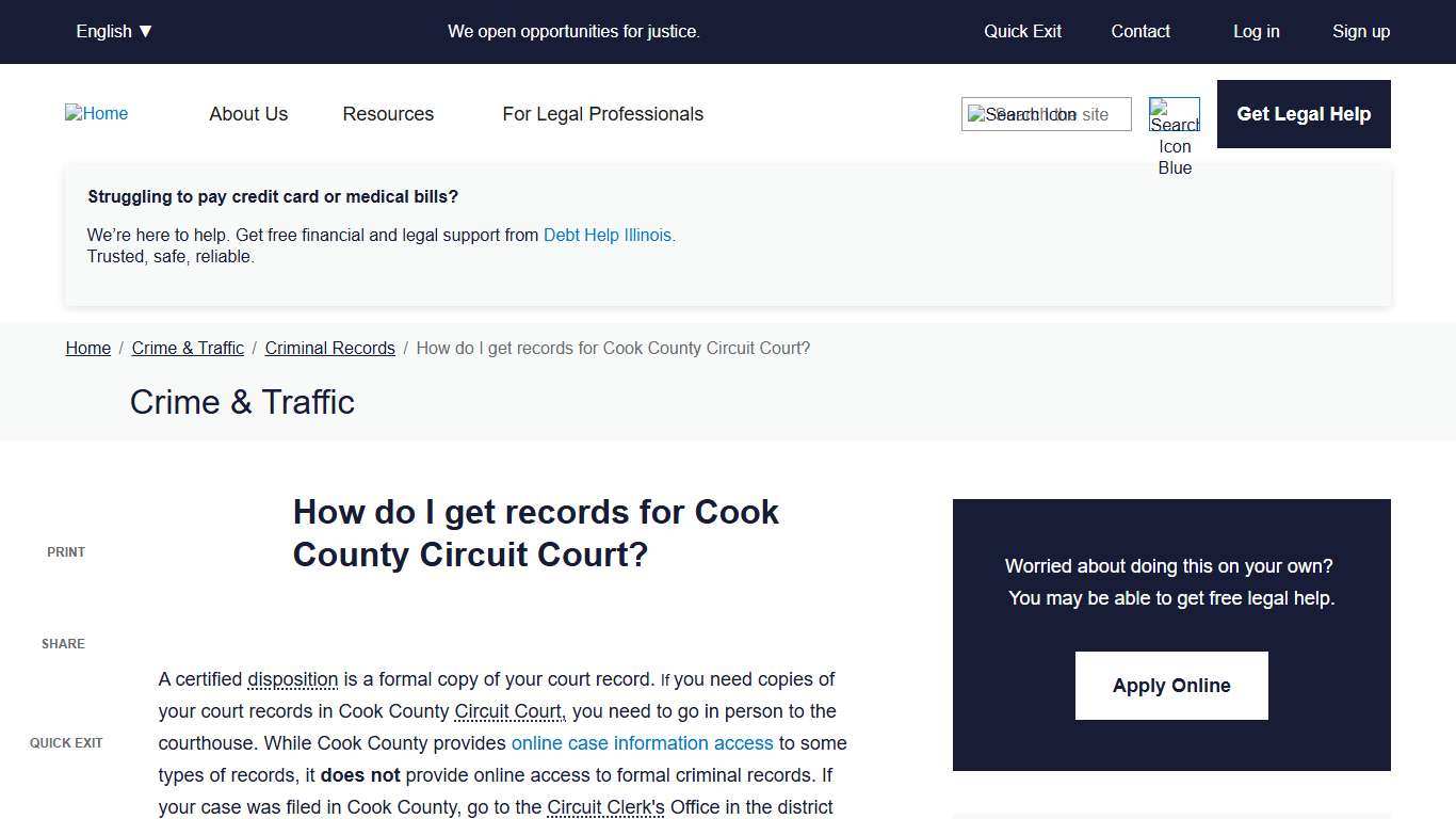 How do I get records for Cook County Circuit Court?  Illinois Legal Aid Online