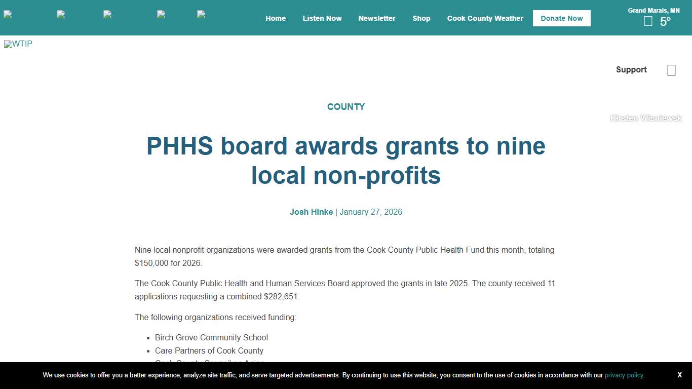 PHHS board awards grants to nine local non-profits WTIP