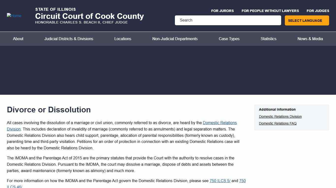 Divorce or Dissolution Circuit Court of Cook County