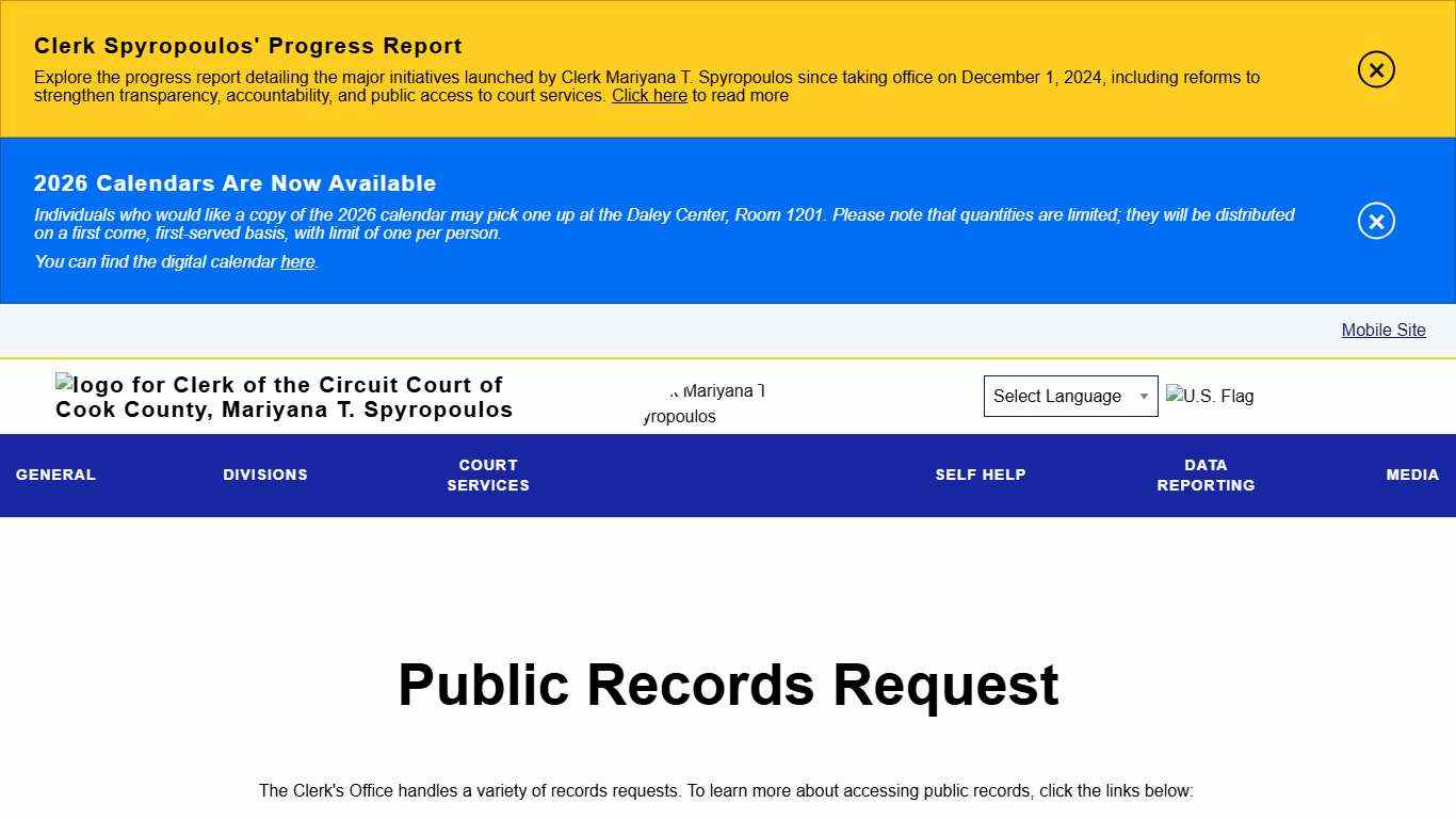 Public Records Request Clerk of the Circuit Court of Cook County